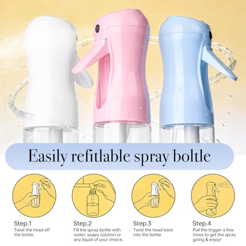 3Pcs Continuous Spray Bottles For Hair,Ultra Fine Mister for Hair Styling, Plants, Cleaning, Salon, Misting & Skin Care (200ml Blue+Pink+Clear) - color: 200ml Blue+Pink+Clear