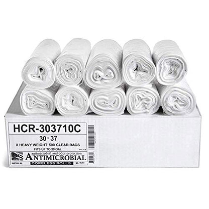 Aluf Plastics High Density Trash Bags, 30 Gallon, 500 Count, 10 Micron (eq), 30" x 37", Clear, for Bathroom, Office, Industrial, Commercial, Janitorial, Municipal, Recycling - color: Clear, style: 20-30 Gal, 10 Micron Equiv, 500 Count