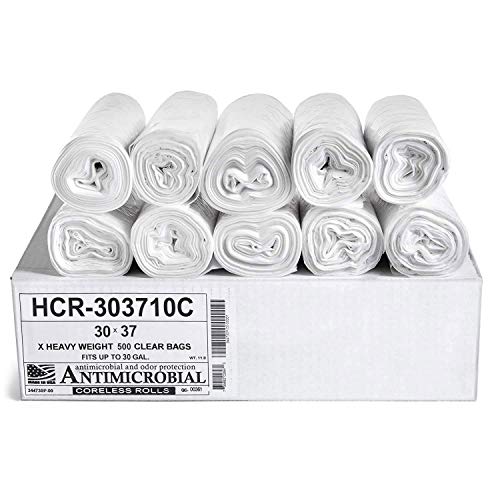 Aluf Plastics High Density Trash Bags, 30 Gallon, 500 Count, 10 Micron (eq), 30" x 37", Clear, for Bathroom, Office, Industrial, Commercial, Janitorial, Municipal, Recycling - color: Clear, style: 20-30 Gal, 10 Micron Equiv, 500 Count