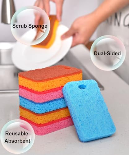 METUUTER 12-Count Scrub Sponges Kitchen Sponge Heavy Duty, Cellulose Sponges with Scouring Pads Dual-Sided for Kitchen and Household Use (Square-Multi) - color: Square-multi