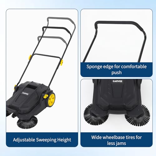 Garvee 26 Inch Manual Push Floor Sweeper, Walk Behind Hand Push Floor Sweeper,5-Gallon Waste Container, Foldable Handle Industrial Shop Garage Outdoor Street Sweeper