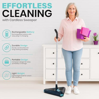 Zippi Sweeper Max - 2025 Version Lightweight Sweeper, Triangular Design Allows for Sweeping in Corners, Perfect for Short Carpet Hardwood and Tile, LED Light, 1 Hr Cleaning Time - style: Zippi Sweeper Max