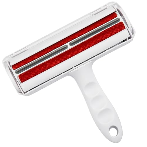 Reusable Pet Hair Remover Roller - Dog and Cat Hair on Couch, Bedding, Car, Rugs & Furniture - Portable and Eco-Friendly (White/Red) - color: White/Red