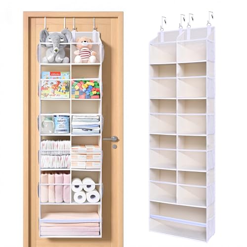 ULG Over the Door Organizer, 6-Tier Hanging Storage with Clear Windows, 19 Pockets for Closet,Bathroom & Nursery Door Organizer - color: Beige, size: 1 Pack-Extra Large 6 Tier