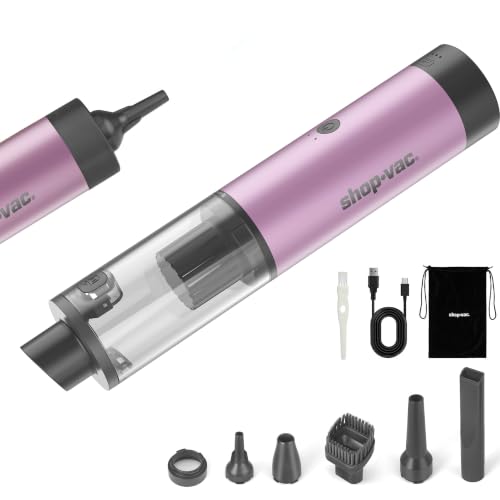 Shop-Vac S4 Mini Car Vacuum Cordless, 15000Pa 4-in-1 Portable Handheld Desk Vacuum & Air Duster with Brushless Motor, LED Light, Multi-Nozzles, 2 Modes, for Car, Office, Keyboard Cleaning (Purple)