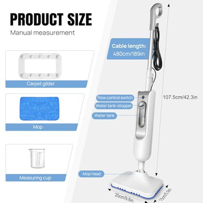 1500W Upright Floor Steamer for Hardwood and Tile, Steam Mop Cleaner with 13.5oz Water Tank & 16ft Power Cord, 2 Steam Modes, Electric Power Mops for Floor Cleaning with 2 Microfiber Pads