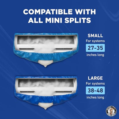Mini Split Cleaning Bag | 360 Waterproof Design | Fits Systems 27in - 39in Long | Mini Split Cleaning Kit Includes Overspray Guards and Drain Hose - size: Small (For Systems 27in - 35in)