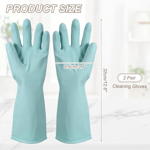 uxcell Rubber Cleaning Gloves, Reusable Household Dishwashing Long Rubber Gloves - color: Light Blue, size: Large