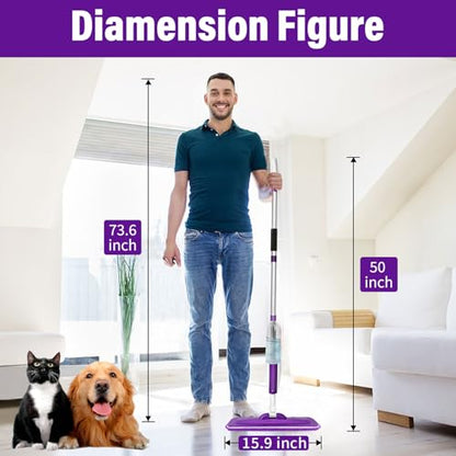 Microfiber Hardwood Floor Spray Mop with 3 Pads & Refillable Bottle | 400+ML refillable bottle, 360° swivel head, wet mopping & dry sweeping for hardwood, tile, laminate and sealed wood floors. - color: Pure Purple