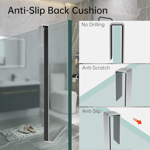 Linone 12 in Shower Door Hooks, Towel Hooks for Bathrooms, Shower Hooks for Towels, Heavy Duty Drilling-Free Extended Over Door Towel Hooks for Frameless Glass Shower Door, 3 Pack - size: 12 IN-Silver