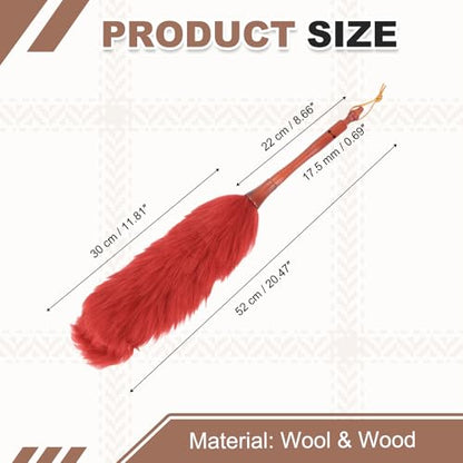 uxcell Wool Duster, 20.5" Natural Feather Cleaner Household Cleaning Duster with Solid Wooden Handle for Cleaning Fans Window Blinds Shelves Furniture, Red - color: Red, size: 20.5"