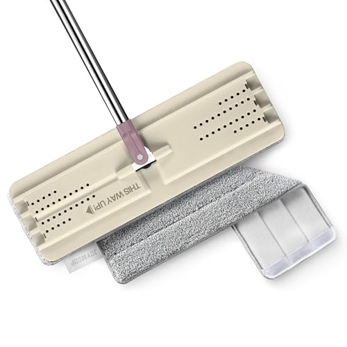 JOYMOOP Flat Mop System, Microfiber Cleaning System for Floor Cleaning and Wall Use, 50" Handle with 13" Flat Head, Beige & Blush Brown - color: Beige & Blush Brown, size: 50" Mop with 13" Mop-head