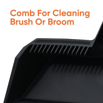 Superio Wide Plastic Dustpan with Comb - 16" Wide, Rubber Lip, Broom Handle Clip, Black - color: Black, size: 1 Pack
