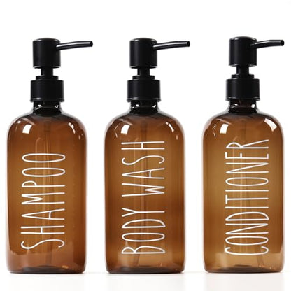HOMCDALY Shampoo and Conditioner Dispenser Set of 3, 21oz Shower Soap Bottles with Pump, Refillable Shampoo Conditioner Body Wash Dispenser, Empty Bathroom Shower Shampoo Bottles(P-Brown) - color: Brown-21on