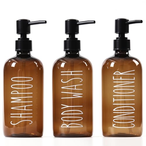 HOMCDALY Shampoo and Conditioner Dispenser Set of 3, 21oz Shower Soap Bottles with Pump, Refillable Shampoo Conditioner Body Wash Dispenser, Empty Bathroom Shower Shampoo Bottles(P-Brown) - color: Brown-21on