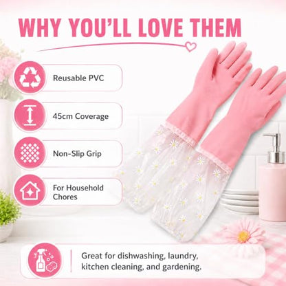 Dishwashing Cleaning Gloves Waterproof Tear-Resistant Household Rubber Cleaning Gloves with Long Elastic Cuffs