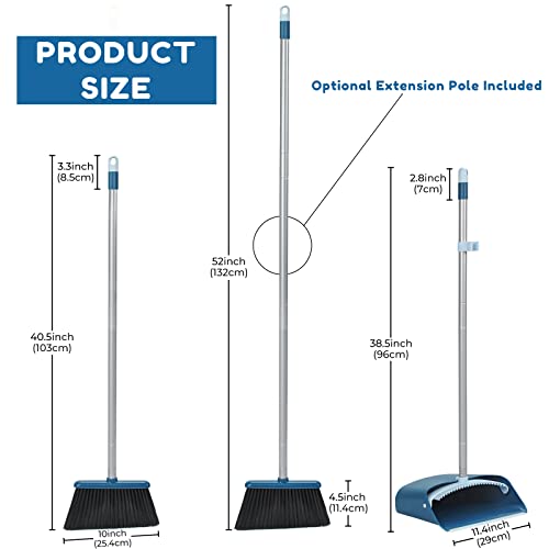 Standing Dustpan and Broom Set with 52" Long Extendable Handle for Home, Indoor, Kitchen Room Office Lobby Floor Cleaning - color: Navy Blue