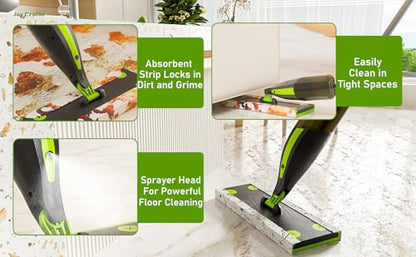 Spray Mop for Cleaning Spray Wet Dry Mops with 60 Dry Pads & 420ML Refillable Bottle Flat Mop for Hardwood, Tile, Laminate, Vinyl, and Marble Floors