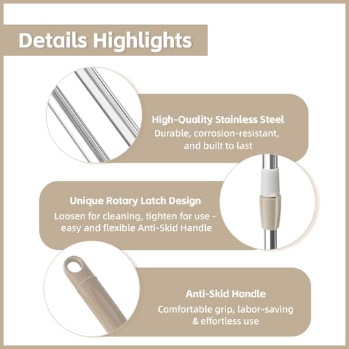 Spin Mop Replacement Handle, 47.6-inch 360 Degrees Rotating Telescopic Replacement Mop Stick with a Robust Stainless Steel Disc for Spin Mop Bucket Cleaning System (Stainless Steel Disc,Khaki) - color: Khaki, style: Stainless Steel