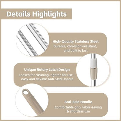 Spin Mop Replacement Handle, 47.6-inch 360 Degrees Rotating Telescopic Replacement Mop Stick with a Robust Stainless Steel Disc for Spin Mop Bucket Cleaning System (Stainless Steel Disc,Khaki) - color: Khaki, style: Stainless Steel