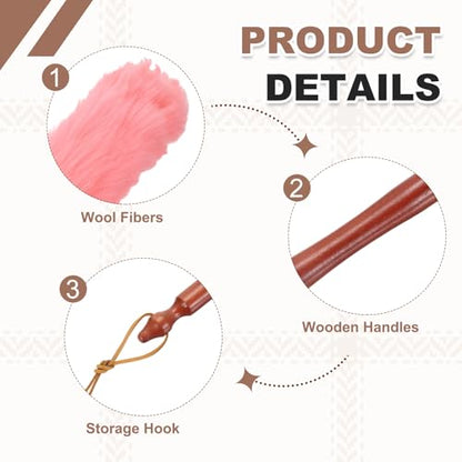 uxcell Wool Duster, 24.4" Natural Feather Cleaner Household Cleaning Duster with Solid Wooden Handle for Cleaning Fans Window Blinds Shelves Furniture, Pink - color: Pink, size: 24.4"