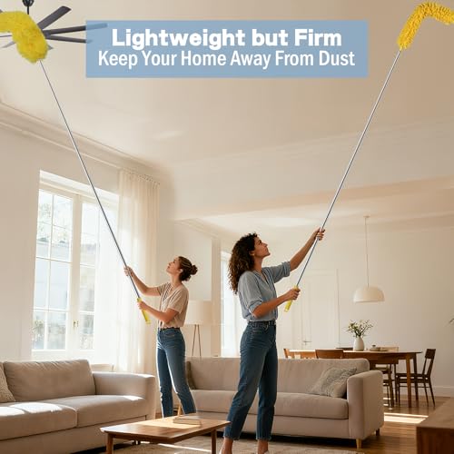 Dymoll Cobweb Duster with Extension Pole, 110" Microfiber Feather Duster Kit with Bendable Washable Heads, Spider Web Brush, Dusters for Cleaning Ceiling Fan, High Ceiling, Blinds, Furniture,2Pcs