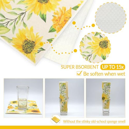 6 - Pack Swedish Kitchen Dish Cloths - Reusable Paper Towels for Counters & Dishes - Eco Friendly Cellulose Sponge Cloth (Sunflower) - color: A2-sunflower