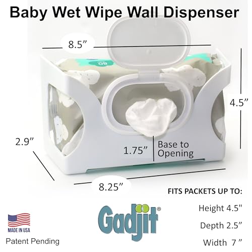 Gadjit Baby Wet Wipes Dispenser | Wall Mounted, Holds Up to 84 Wipes | Easy Reach for Messes (Black) - color: Black