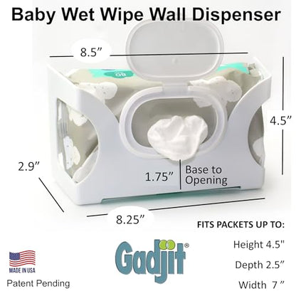 Gadjit Baby Wet Wipes Wall Dispenser | Mounts on Wall, Holds Up to 84 Count Pack | Keeps Wipes Within Easy Reach of Messes (Gray) - color: Gray