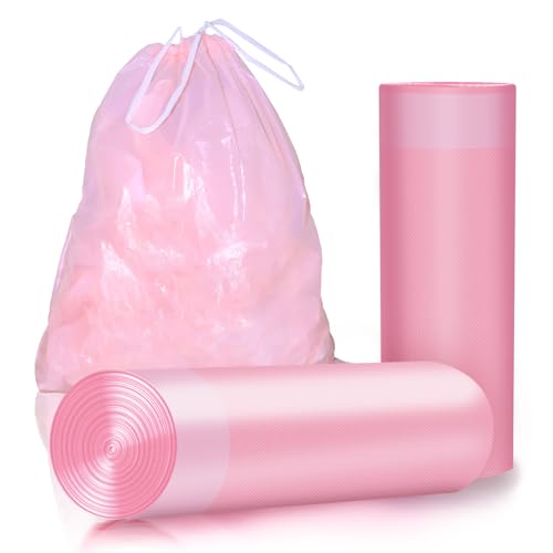 30 Gallon Drawstring Trash Bags, 30 Count Heavy Duty Garbage Bags, Extra Thick, Tear & Leak Resistant, for Kitchen, Office, Home, Hospital, Large Bins (Pink) - color: 30 Gallon-Pink