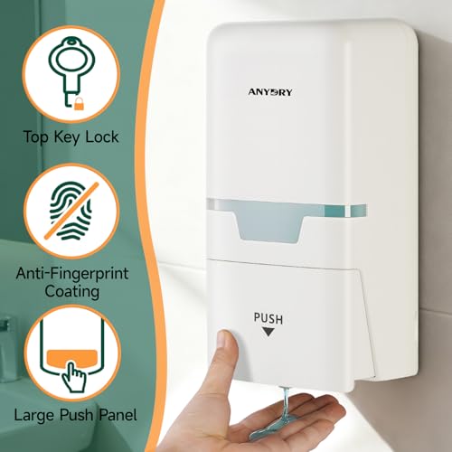 anydry Manual Liquid Soap Dispenser Wall Mount, 27oz (800 ml) Large Capacity for Commercial Bathroom - color: White