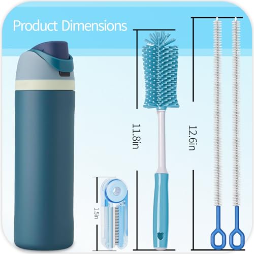 4 Pack Water Bottle Cleaner Brush Set - Silicone Bottle Brush 12.6" Heavy Duty Straw Cleaner Brush, 4 in 1 Multipurpose Cup Cleaner Kit - size: Large