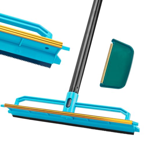 Carpet Rake for Pet Hair Removal Tool, Reusable Pet Hair Remover Broom with 56” Long Handle, Cat & Dog Hair Carpet Scraper for Rugs Mats Couch