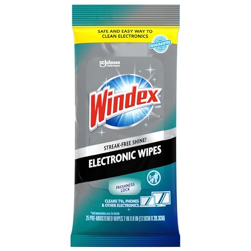 Windex Electronic Cleaning Wipes, Pre-Moistened Screen Wipes for TVs, Phones, and Other Electronics, Resealable for a Freshness Lock, 25 Count (Pack of 12) - size: 25 Count (Pack of 12)