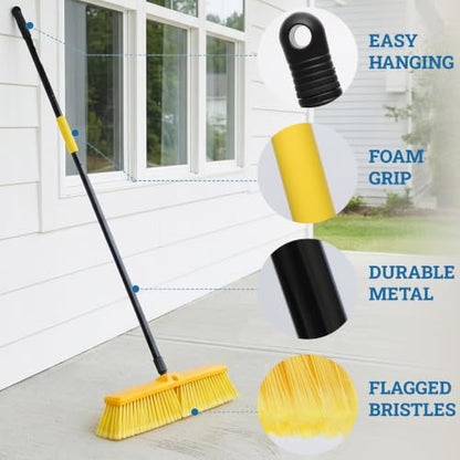 KLEEN HANDLER 18" Push Broom with 61" Long Extendable Metal Handle with Threaded Plastic Screw for Deck Driveway Garage Yard Patio Warehouse Hard Floor Cleaning - style: 18" Push Broom