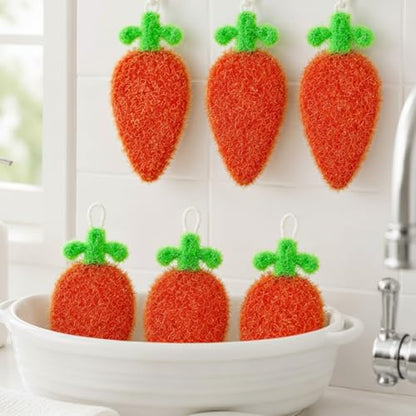 Breling 6 Pieces Carrot Shape Dish Sponge Dual Sided Non Scratch Dish Washing Scrubbers, Reusable Household Cleaning Kitchen Tools for Dishwashing Washing Dishes Cookware - style: Carrot