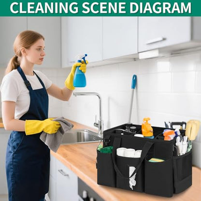 IBVIVIC Wearable Cleaning Caddy Bag, Cleaning Caddy Bag for Housekeeper Large Capacity Cleaning Supplies Organizer with Adjustable Shoulder Strap Kitchen Cleaning Supplies Bag for Cleaners (Black) - color: Black