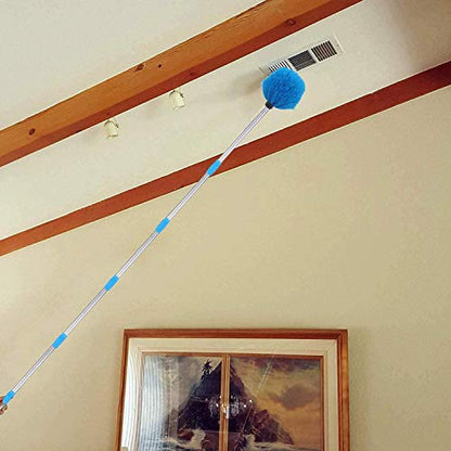 Cobweb Duster with Pole, 8ft Stainless Steel Pole Cobweb Brush with Medium-Stiff Bristles for Walls Beams Shelves Iight Fixtures and Window Screens - size: 8FT