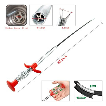 32 Inch Drain Snake Hair Remover Tool, Flexible 4-Claw Grabber for Sink, Tub & Shower Clogs - style: 32 IN