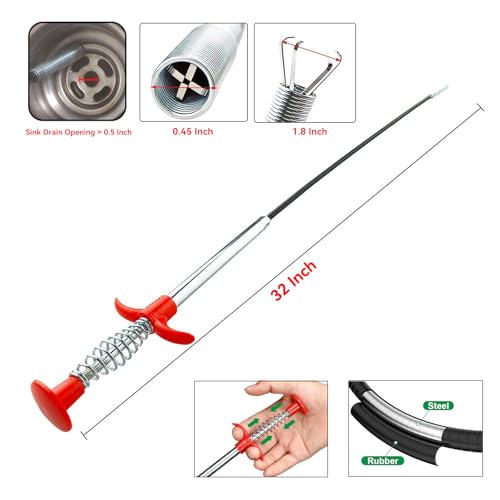 32 Inch Flexible Drain Snake Hair Remover Tool, 4-Claw Grabber Drain Cleaner for Sink, Shower & Bathtub Clogs - style: 32 IN