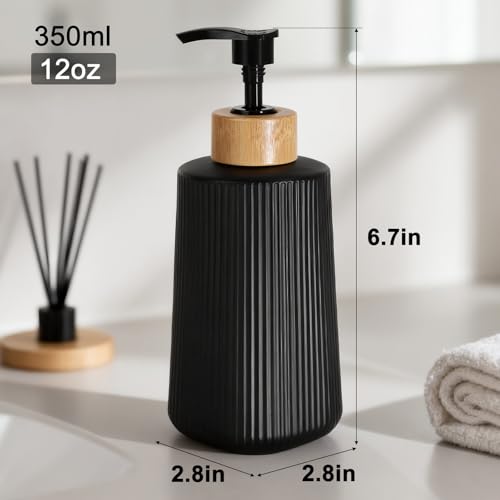 Glass Soap Dispenser, Thickened Glass Hand Soap Dispenser for Bathroom, Kitchen Dish Washing Liquid Bottles, Shampoo and Conditioner Bottles, Modern Farmhouse Style, (Black, Set of 1, 12oz)