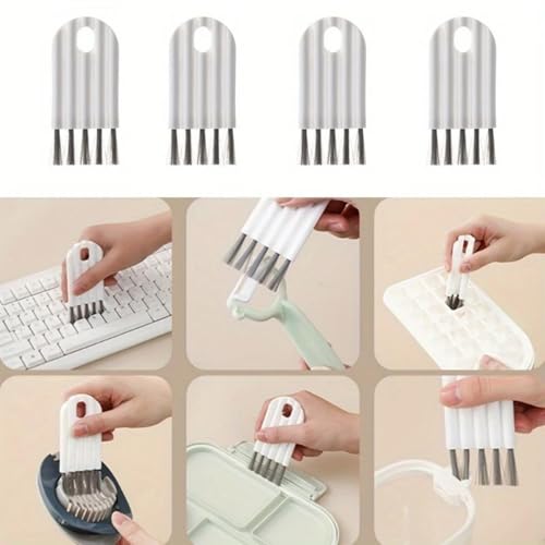 3PCS Cleaning Brush Keyboard Cleaner, Multi-Function Cleaner Tool Kit, Flexible Crevice Brush for Window Track, Cup Lids, Bottle Groove, Household Cleaning Tools (White)