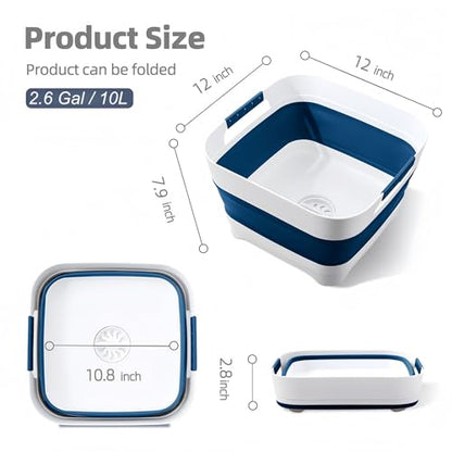 Collapsible Wash Basin for Baby Bottles - 2.4 Gallons Portable Wash Bin for RV Camping Sink, Space-Saving Dish Tub.Laundry & Utility Room Sinks (Navy blue) - color: Navy Blue