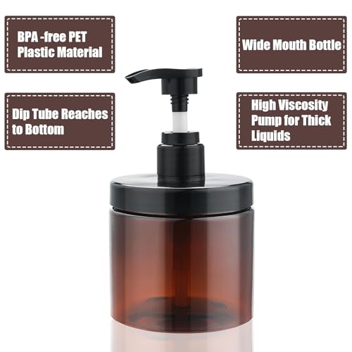 Cosywell Pump Bottle Dispenser Shampoo and Conditioner Dispenser 2 Pack 16.9oz/500ml Wide Mouth Hand Soap Dispenser Refillable Plastic Empty Liquid Container for Lotion Body Wash(Brown) - color: Brown, size: 2x 500ml