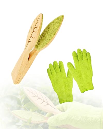 3-Piece Plant Leaf Cleaning Set, Includes 1 Microfiber Cleaning Tongs and 2 High-Density Dusting Gloves, Washable Reusable Houseplant Care Kit for Foliage, Window Blinds & Delicate Home Dusting