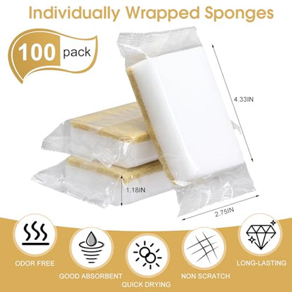Tioncy 100 Pcs Individually Wrapped Sponges Kitchen Bulk Brown Dish Non Scratch Scrub Sponges Dual Sided Cleaning Dish Scrubber for Washing Dishes, Pots, Pans, Sinks, Stoves, Appliances, Car, Bike - color: Brown White