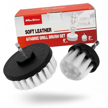 Maxshine Universal M8 Medium-Duty Upholstery Carpet Brush Drill Attachment – White Scrub Brush Kit for Fabric, Leather, Carpet, Seats & Floor Mats – Removes Grime, Stains, Dirt & Buildup - size: Full Set White
