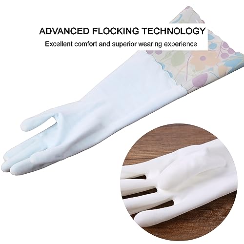 Bamllum 2 Pairs Rubber Cleaning Gloves, Household Kitchen Dishwashing Gloves with Cotton Flocked Liner, Long Cuff 16 Inches (Yellow+Pink, Small) - color: Yellow+pink, size: Small