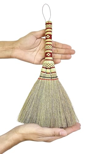 Small Corn Wisk Brush Broom 11 Inch Blue, Red Flagged Indoor Heavy Duty Multi Surface Hard & Soft Floor 100% Handmade(Blue), AW038-AW0038, length 11 Inch, wide 4.5 inch, - color: Staw Soft Broom