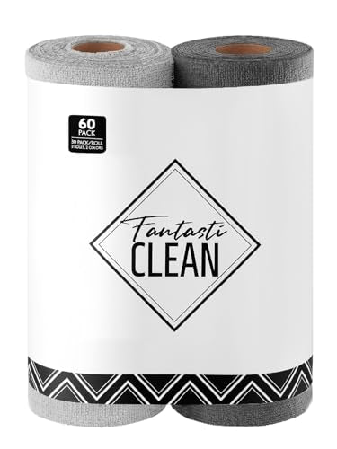 Fantasticlean Microfiber Cleaning Cloth Roll -60 Pack, Tear Away Microfiber Towels, 12" x 12", Reusable, Washable, Scratch Free, Ultra Absorbent for All-Around Cleaning Supplies (Grey & DimGrey) - color: Grey and Dimgrey, size: 60 pack